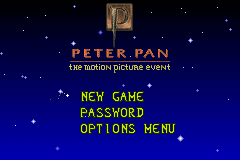 Peter Pan title screen for GameBoy Advance